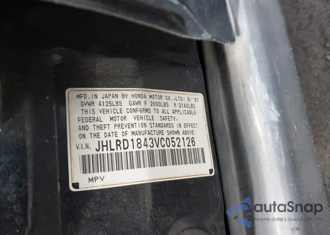 1997 Honda Cr-V Lx from USA, damaged, VIN JHLRD1843VC052126